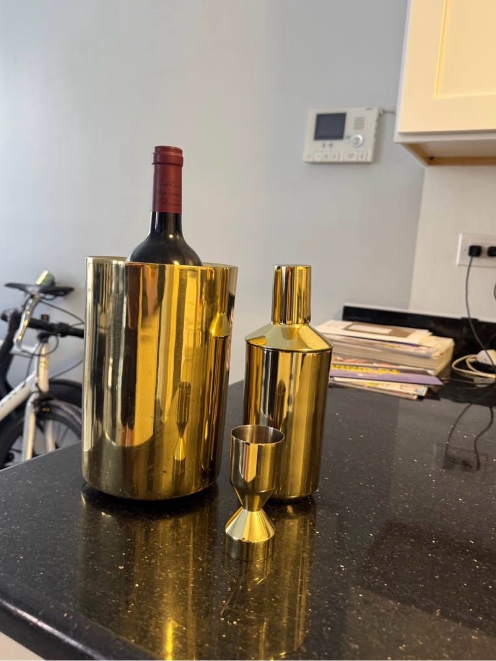 West Elm Gold Stainless Steel Wine Chiller and Cocktail Shaker Set